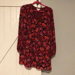 Maroon floral dress with open sleeves